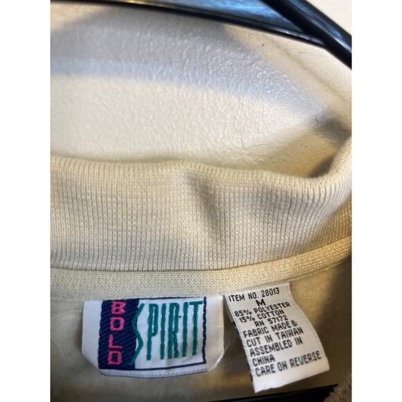 90's Vintage Bolo Spirit Beige Cottagecore Embroidered Floral Sweatshirt Medium - Picture 7 of 9